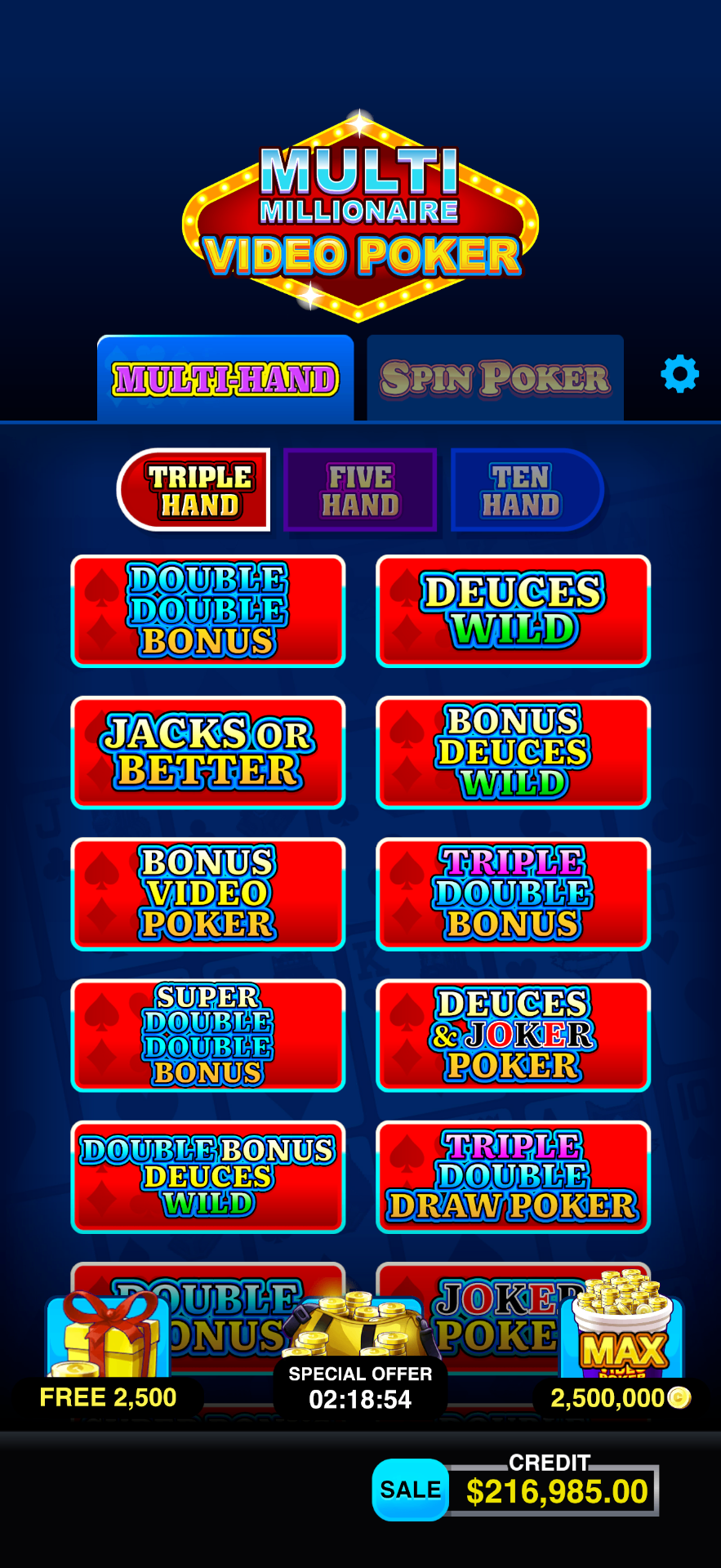 Multi Millionaire Video Poker™ mobile casino game - gameplay screenshot 6 showing in-app interface