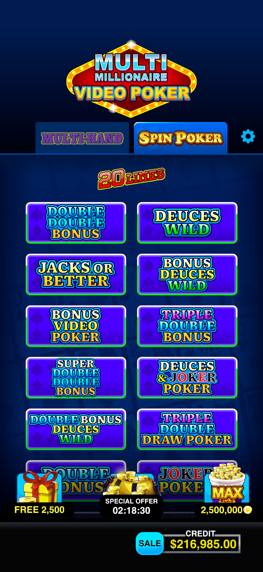 Multi Millionaire Video Poker™ mobile casino game - gameplay screenshot 7 showing in-app interface