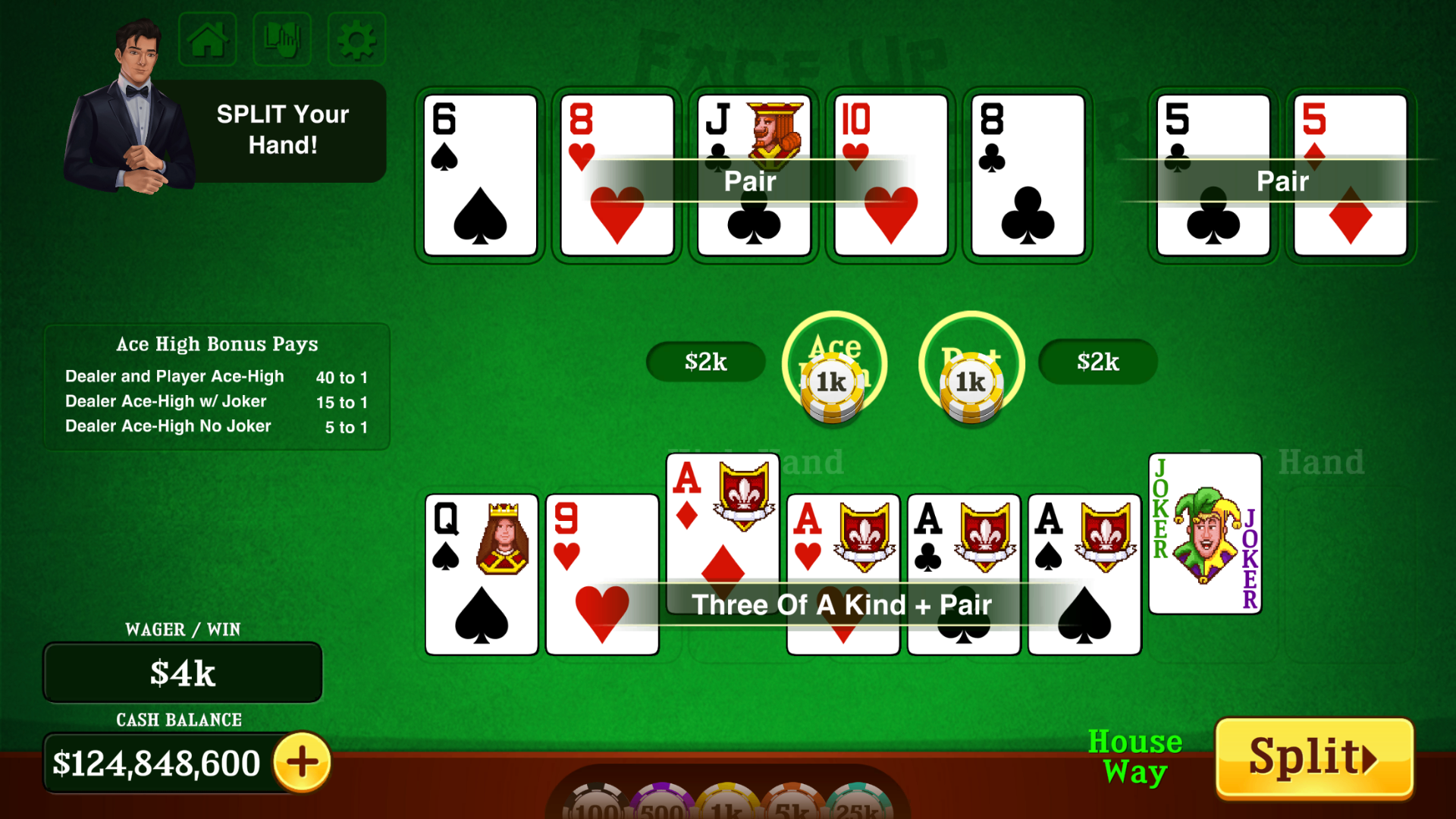 Pai Gow Poker™ mobile casino game - gameplay screenshot 5 showing in-app interface