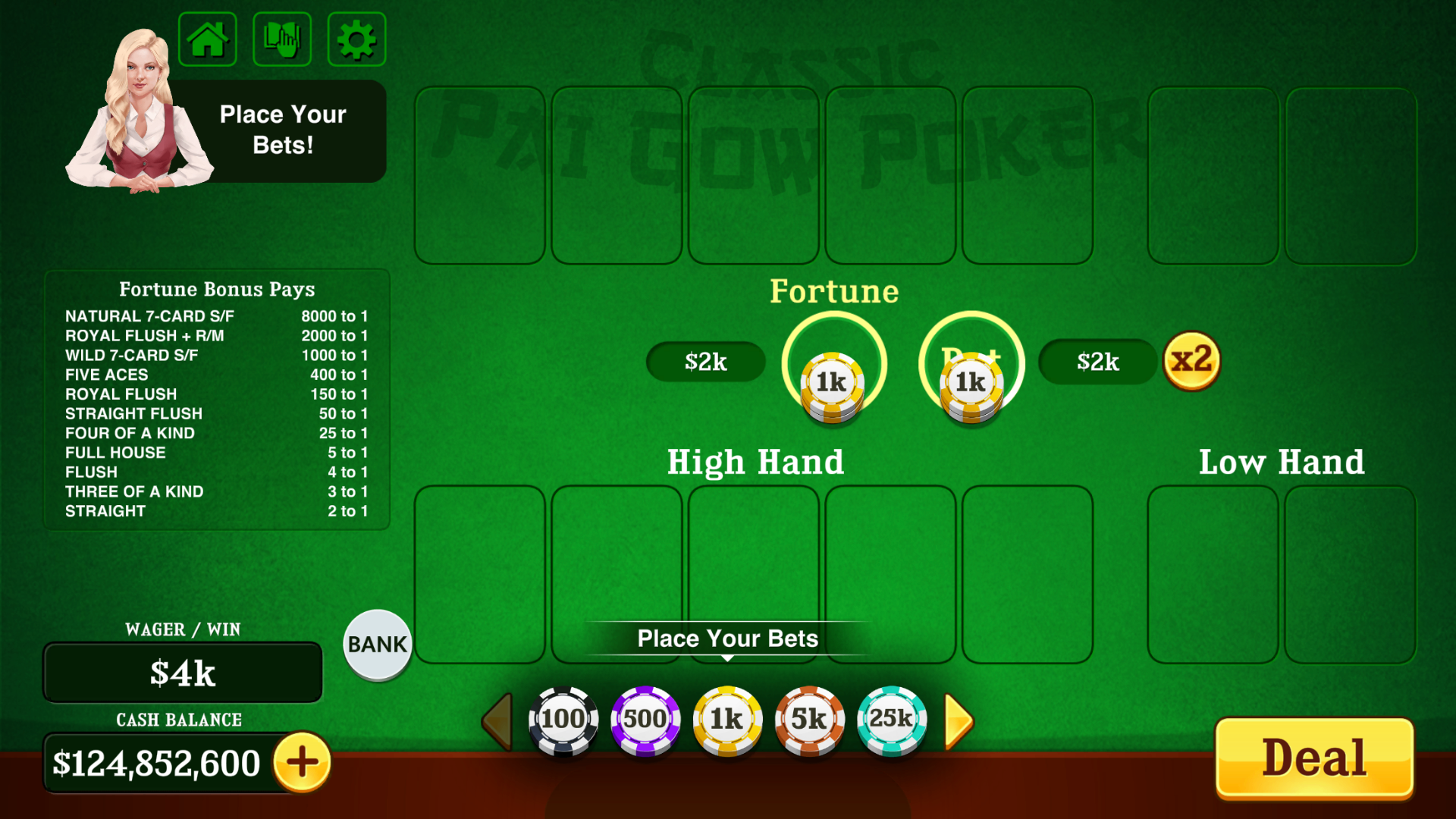 Pai Gow Poker™ mobile casino game - gameplay screenshot 6 showing in-app interface