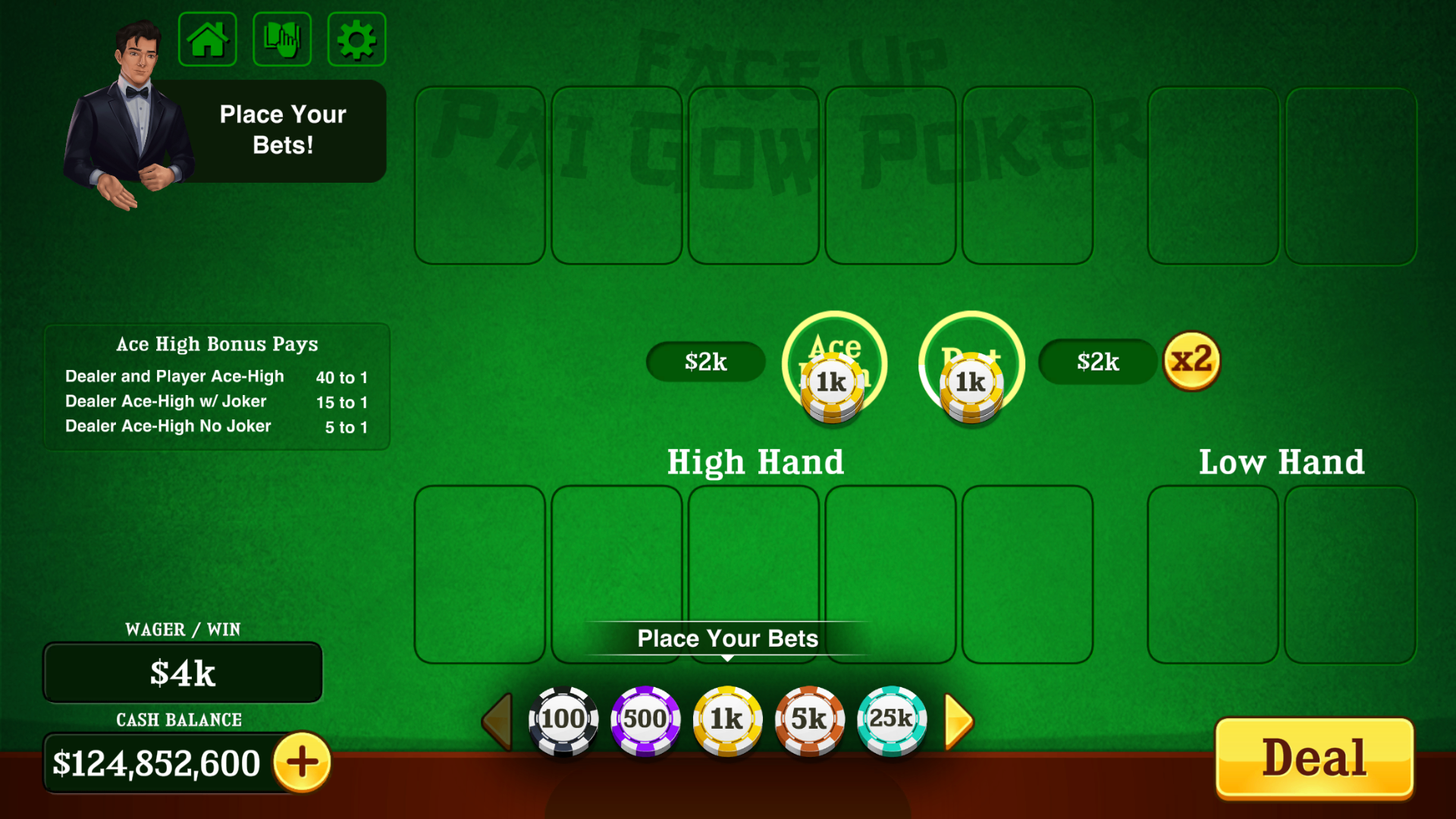 Pai Gow Poker™ mobile casino game - gameplay screenshot 7 showing in-app interface