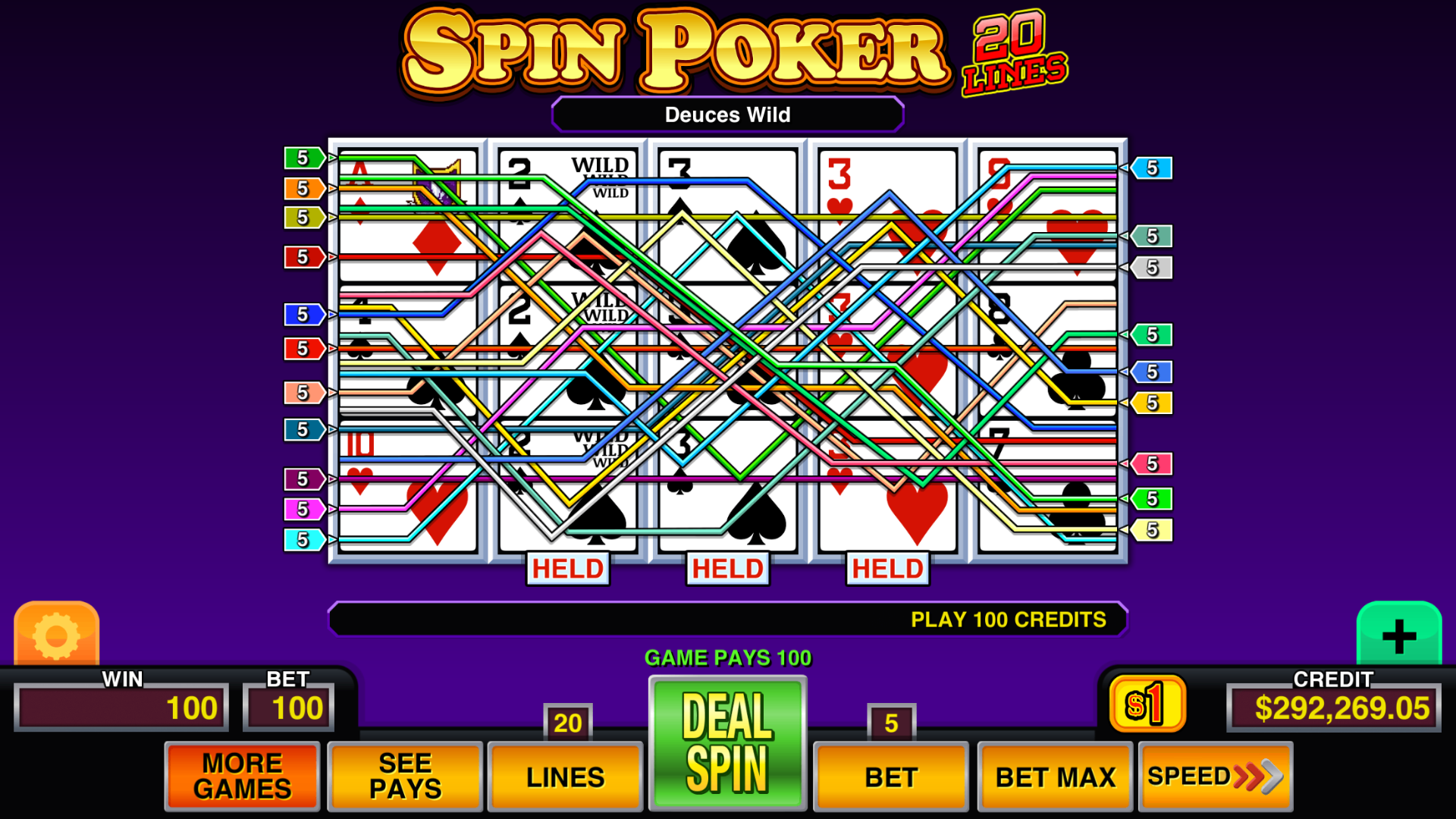 Video Poker Multi Pro™ mobile casino game - gameplay screenshot 3 showing in-app interface